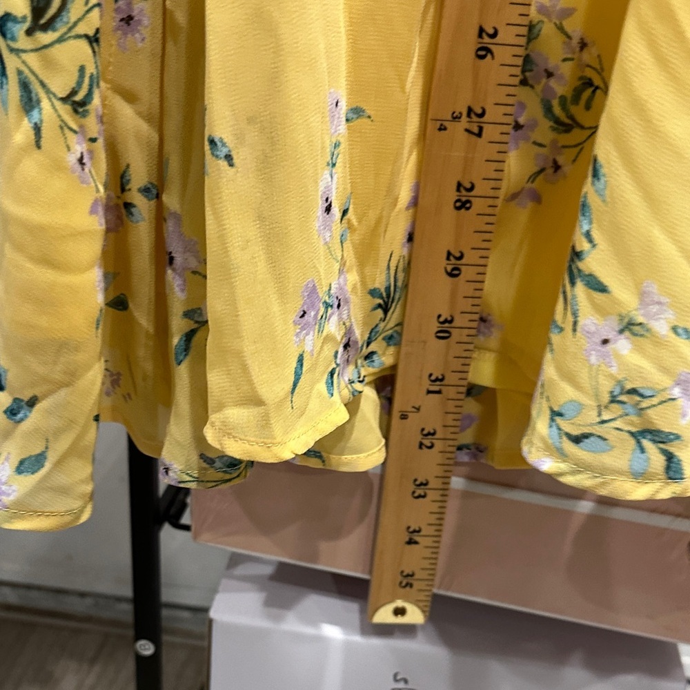 Torrid Floral Cold shoulder Chiffon  Yellow Dress - Picture 7 of 8